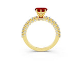 Yellow gold Heart Cut Diamond Pavé Band Solitaire Ring with Prong Setting_3