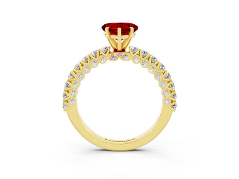 Yellow gold Heart Cut Diamond Pavé Band Solitaire Ring with Prong Setting_3