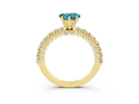 Yellow gold Heart Cut Diamond Pavé Band Solitaire Ring with Prong Setting_3