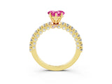 Yellow gold Heart Cut Diamond Pavé Band Solitaire Ring with Prong Setting_3