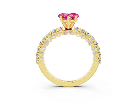 Yellow gold Heart Cut Diamond Pavé Band Solitaire Ring with Prong Setting_3
