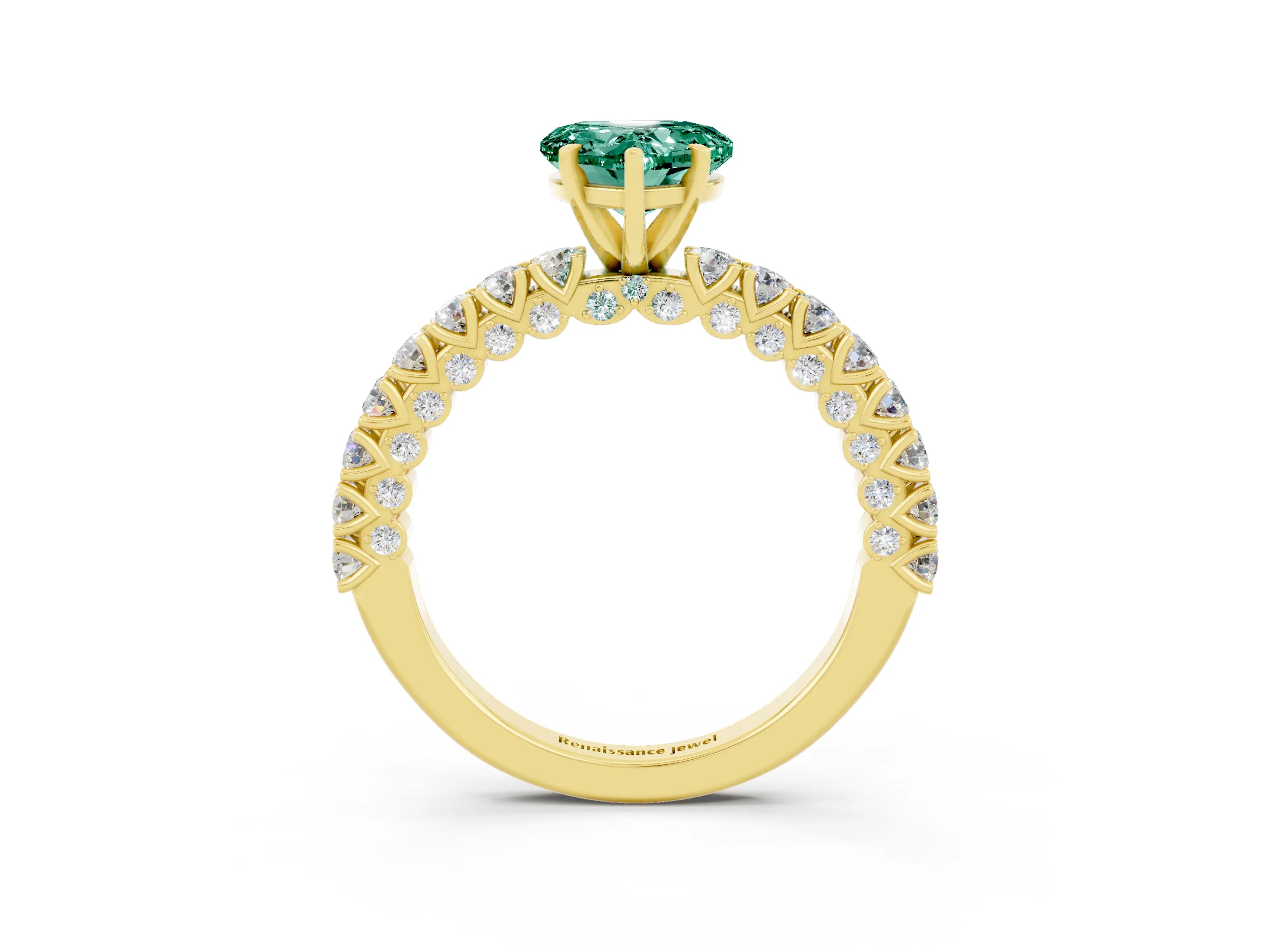 Yellow gold Heart Cut Diamond Pavé Band Solitaire Ring with Prong Setting_3