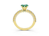 Yellow gold Heart Cut Diamond Pavé Band Solitaire Ring with Prong Setting_3
