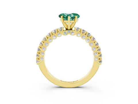 Yellow gold Heart Cut Diamond Pavé Band Solitaire Ring with Prong Setting_3