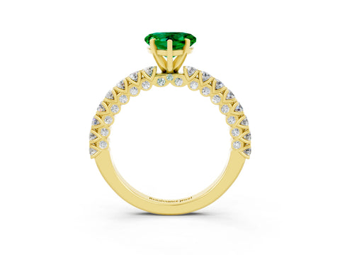 Yellow gold Heart Cut Diamond Pavé Band Solitaire Ring with Prong Setting_3