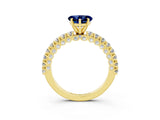 Yellow gold Heart Cut Diamond Pavé Band Solitaire Ring with Prong Setting_3