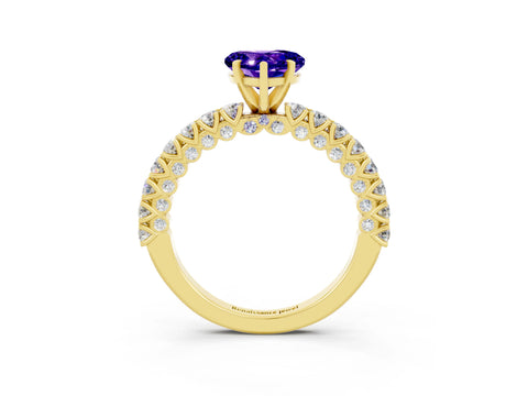 Yellow gold Heart Cut Diamond Pavé Band Solitaire Ring with Prong Setting_3