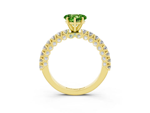 Yellow gold Heart Cut Diamond Pavé Band Solitaire Ring with Prong Setting_3