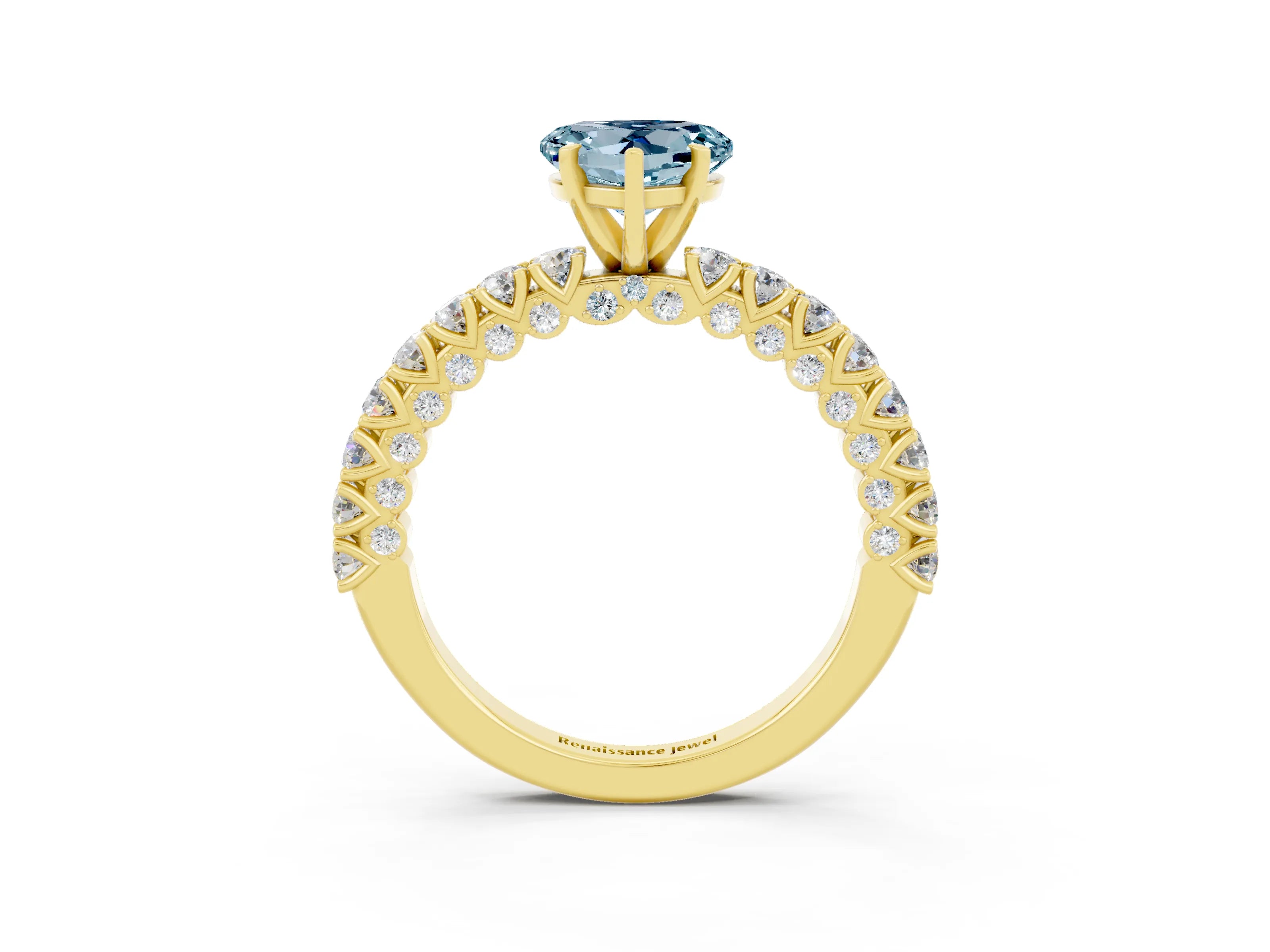 Yellow gold Heart Cut Diamond Pavé Band Solitaire Ring with Prong Setting_3