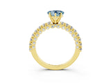 Yellow gold Heart Cut Diamond Pavé Band Solitaire Ring with Prong Setting_3