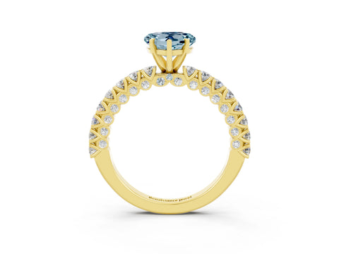 Yellow gold Heart Cut Diamond Pavé Band Solitaire Ring with Prong Setting_3
