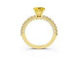 Yellow gold Heart Cut Diamond Pavé Band Solitaire Ring with Prong Setting_3
