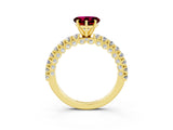 Yellow gold Heart Cut Diamond Pavé Band Solitaire Ring with Prong Setting_3