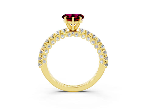 Yellow gold Heart Cut Diamond Pavé Band Solitaire Ring with Prong Setting_3