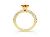 Yellow gold Heart Cut Diamond Pavé Band Solitaire Ring with Prong Setting_3