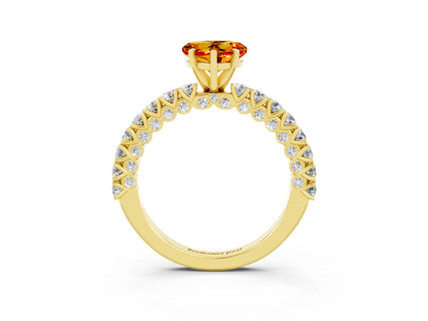 Yellow gold Heart Cut Diamond Pavé Band Solitaire Ring with Prong Setting_3