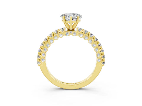 Yellow gold Heart Cut Diamond Pavé Band Solitaire Ring with Prong Setting_3