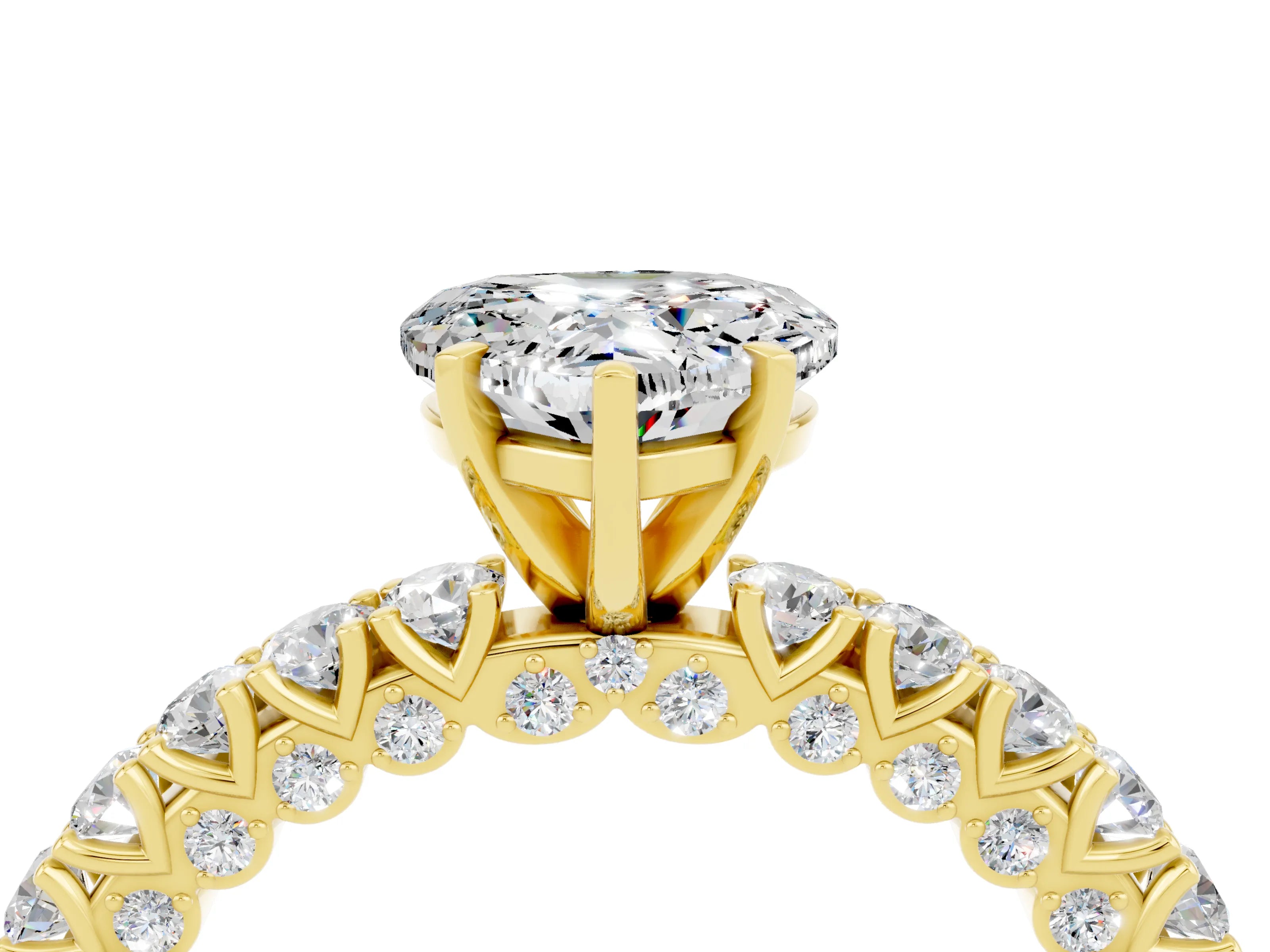 Yellow gold Heart Cut Diamond Pavé Band Solitaire Ring with Prong Setting_4