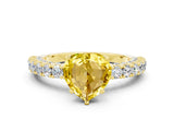 Yellow gold Heart Cut Diamond Pavé Band Solitaire Ring with Prong Setting