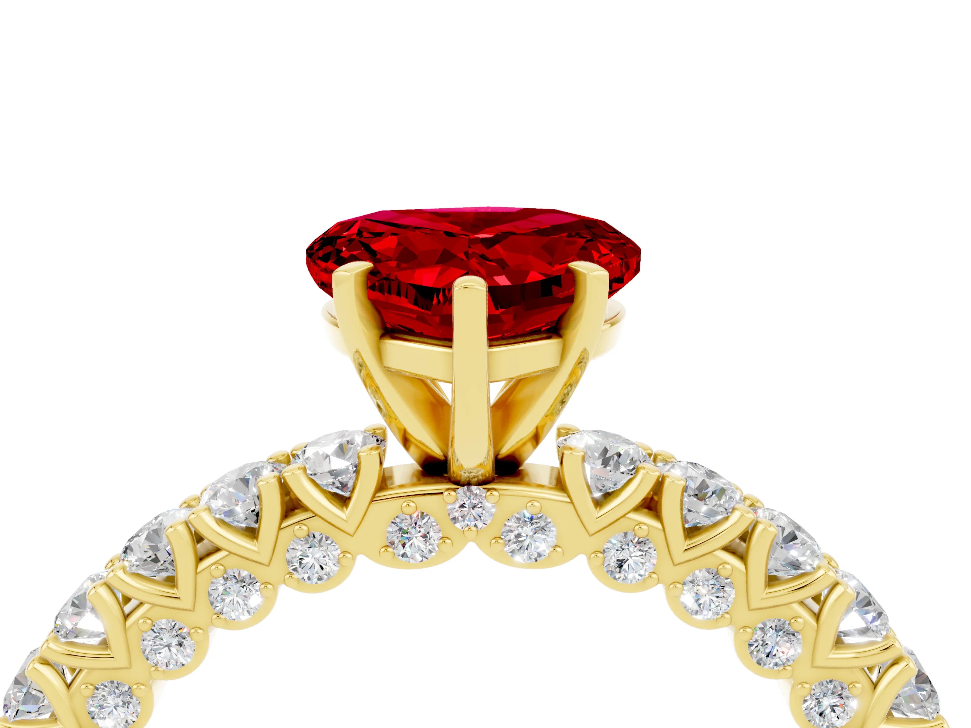 Yellow gold Heart Cut Diamond Pavé Band Solitaire Ring with Prong Setting_4