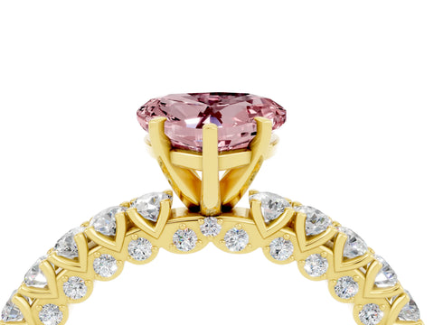Yellow gold Heart Cut Diamond Pavé Band Solitaire Ring with Prong Setting_4