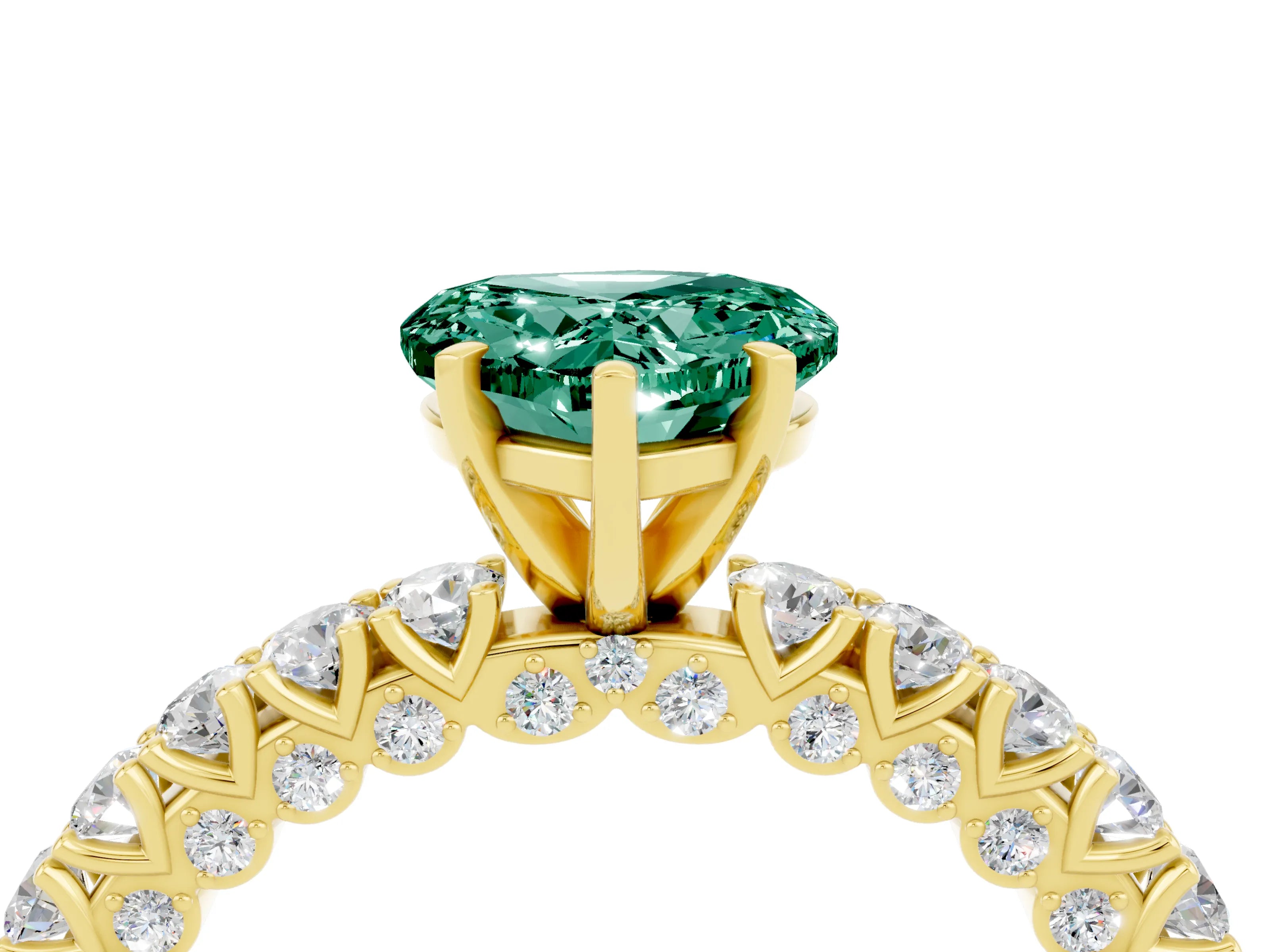 Yellow gold Heart Cut Diamond Pavé Band Solitaire Ring with Prong Setting_4