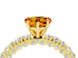 Yellow gold Heart Cut Diamond Pavé Band Solitaire Ring with Prong Setting_4