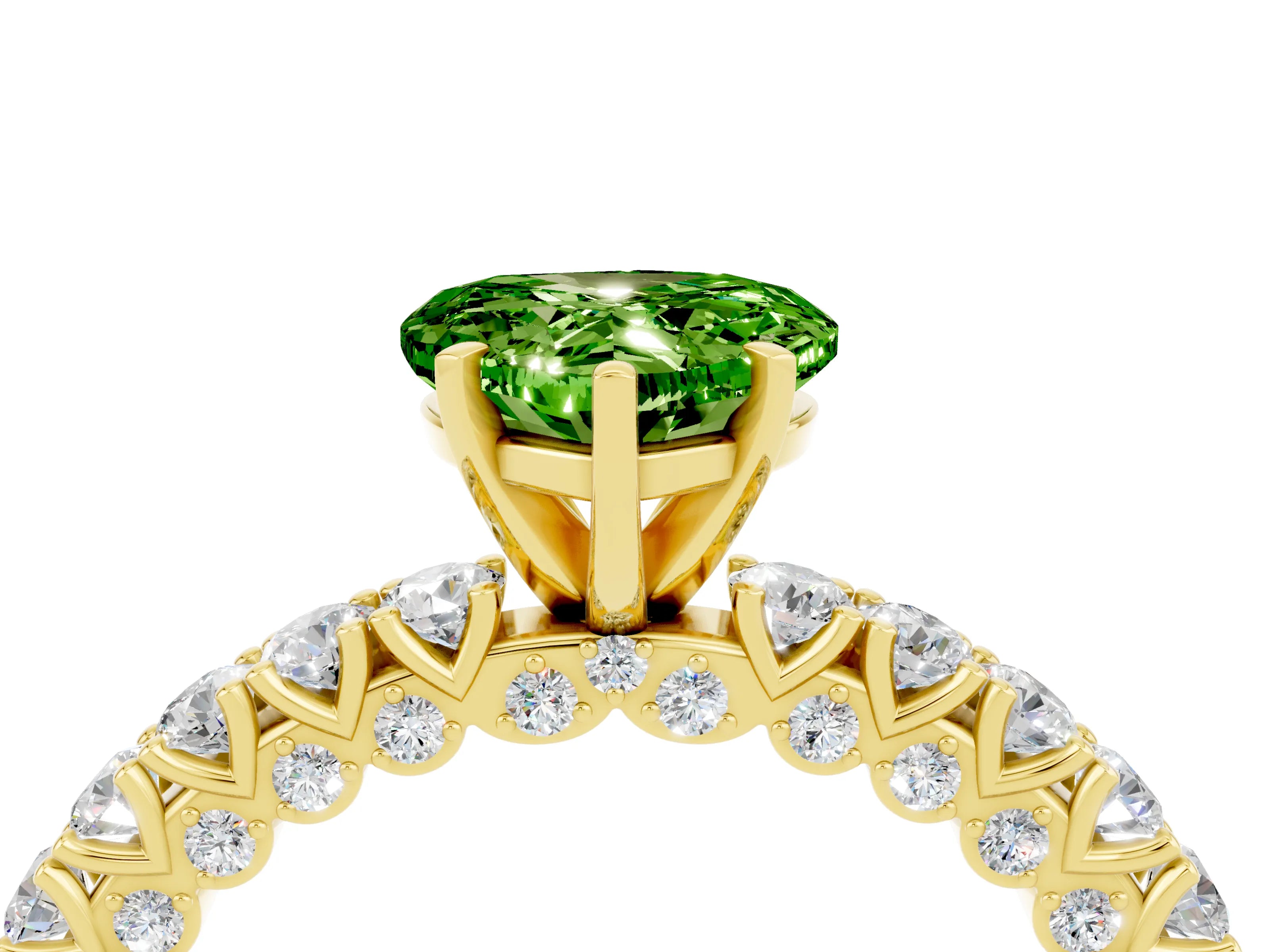 Yellow gold Heart Cut Diamond Pavé Band Solitaire Ring with Prong Setting_4