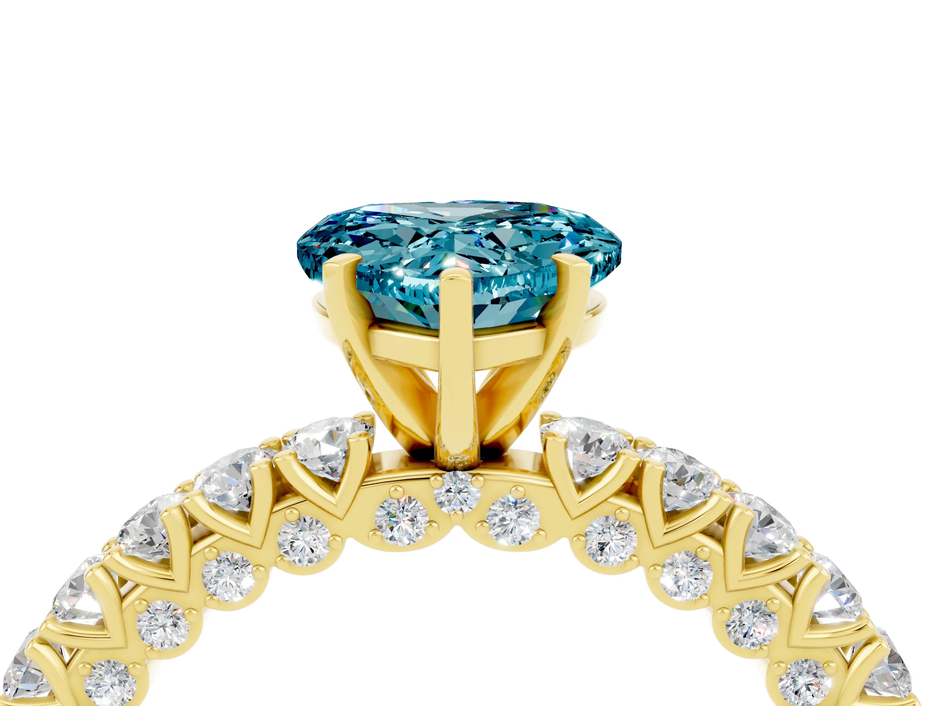 Yellow gold Heart Cut Diamond Pavé Band Solitaire Ring with Prong Setting_4