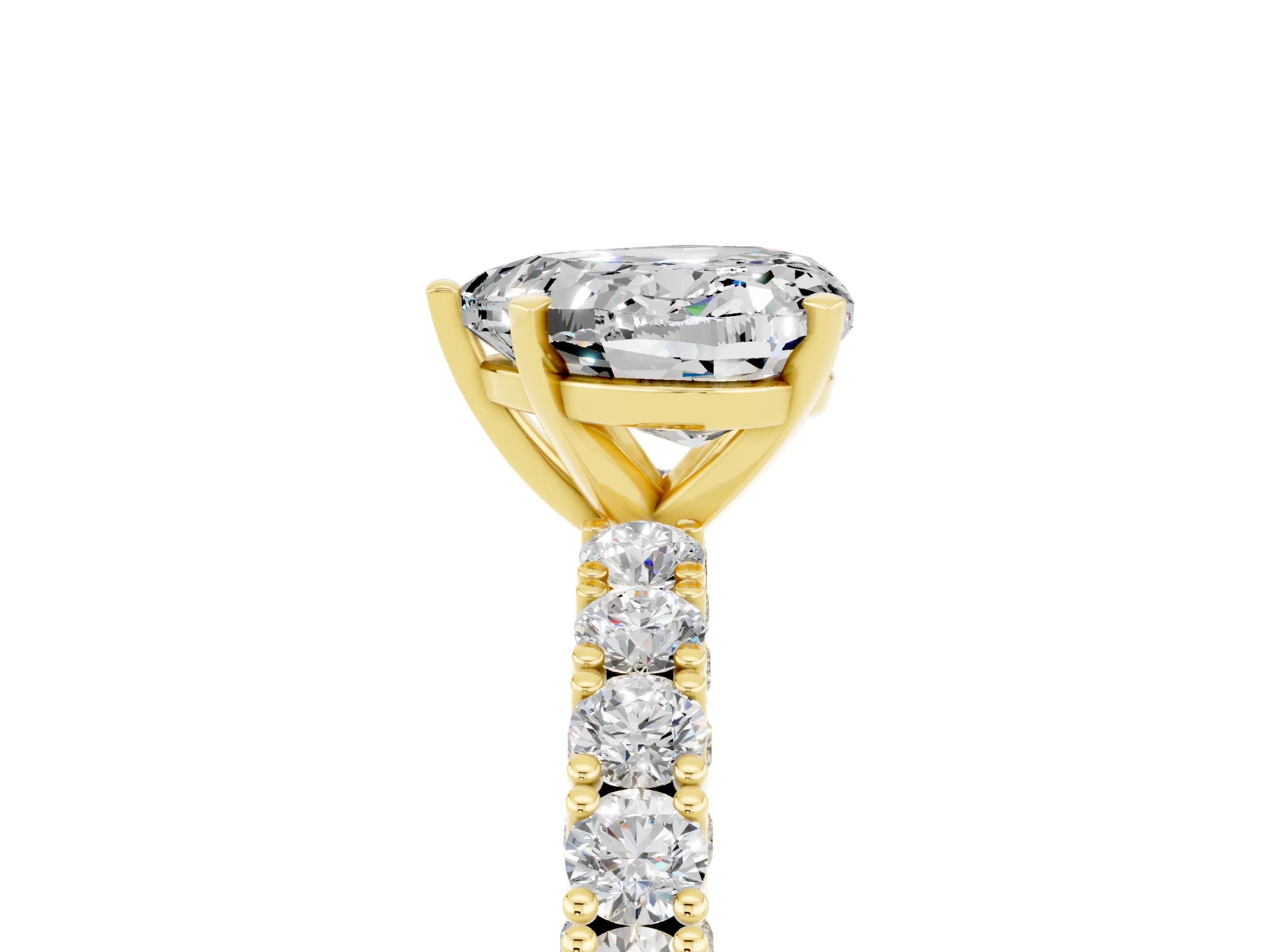 Yellow gold Heart Cut Diamond Pavé Band Solitaire Ring with Prong Setting_5