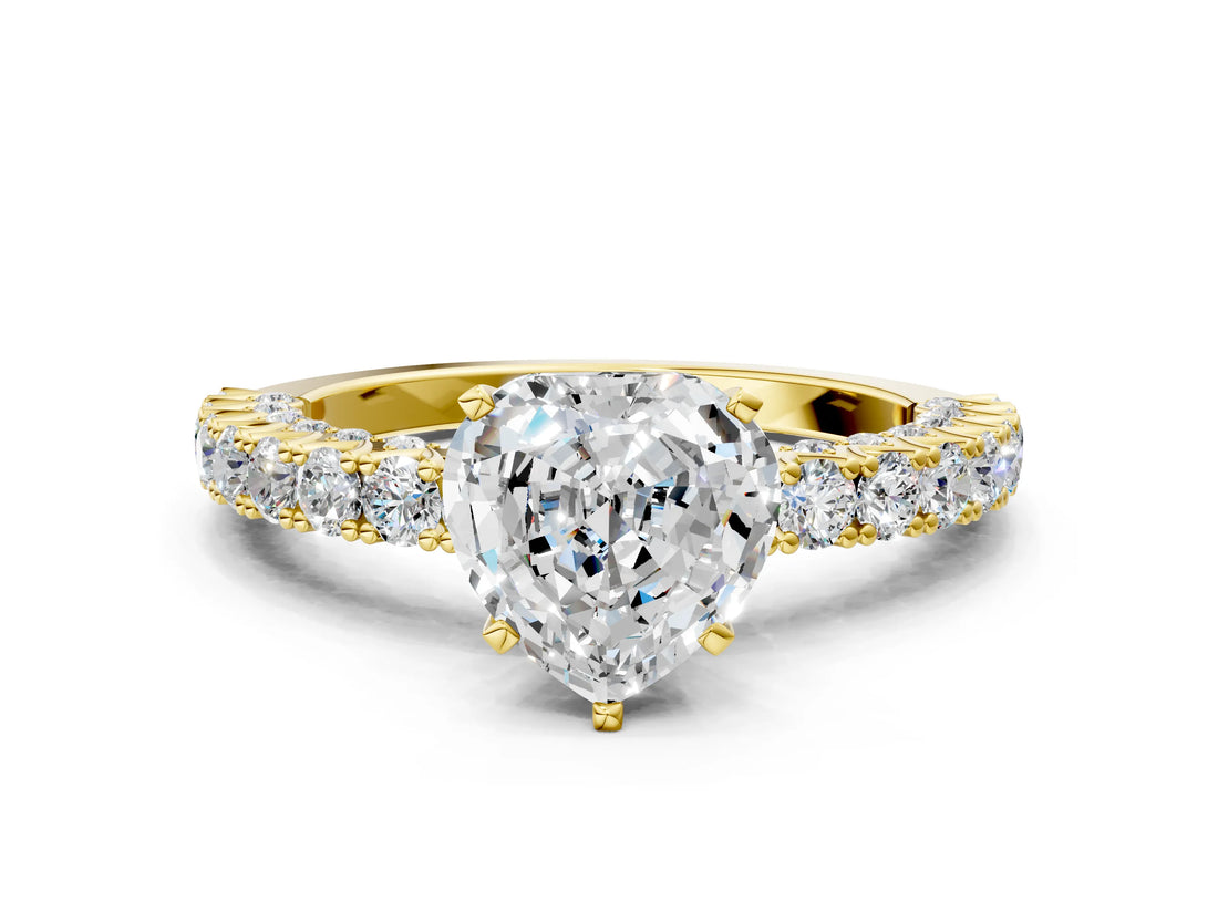 Yellow gold Heart Cut Diamond Pavé Band Solitaire Ring with Prong Setting_50