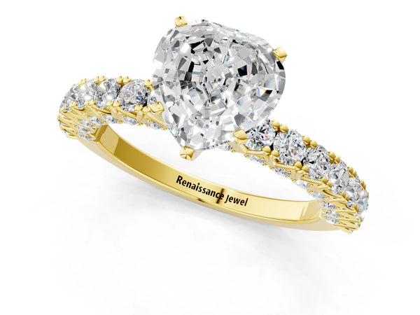 Yellow Gold Heart-Shaped Solitaire Engagement Ring Setting with Two-Row Round Accent Band