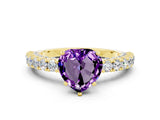 Yellow gold Heart Cut Diamond Pavé Band Solitaire Ring with Prong Setting
