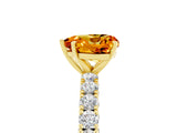 Yellow gold Heart Cut Diamond Pavé Band Solitaire Ring with Prong Setting_5