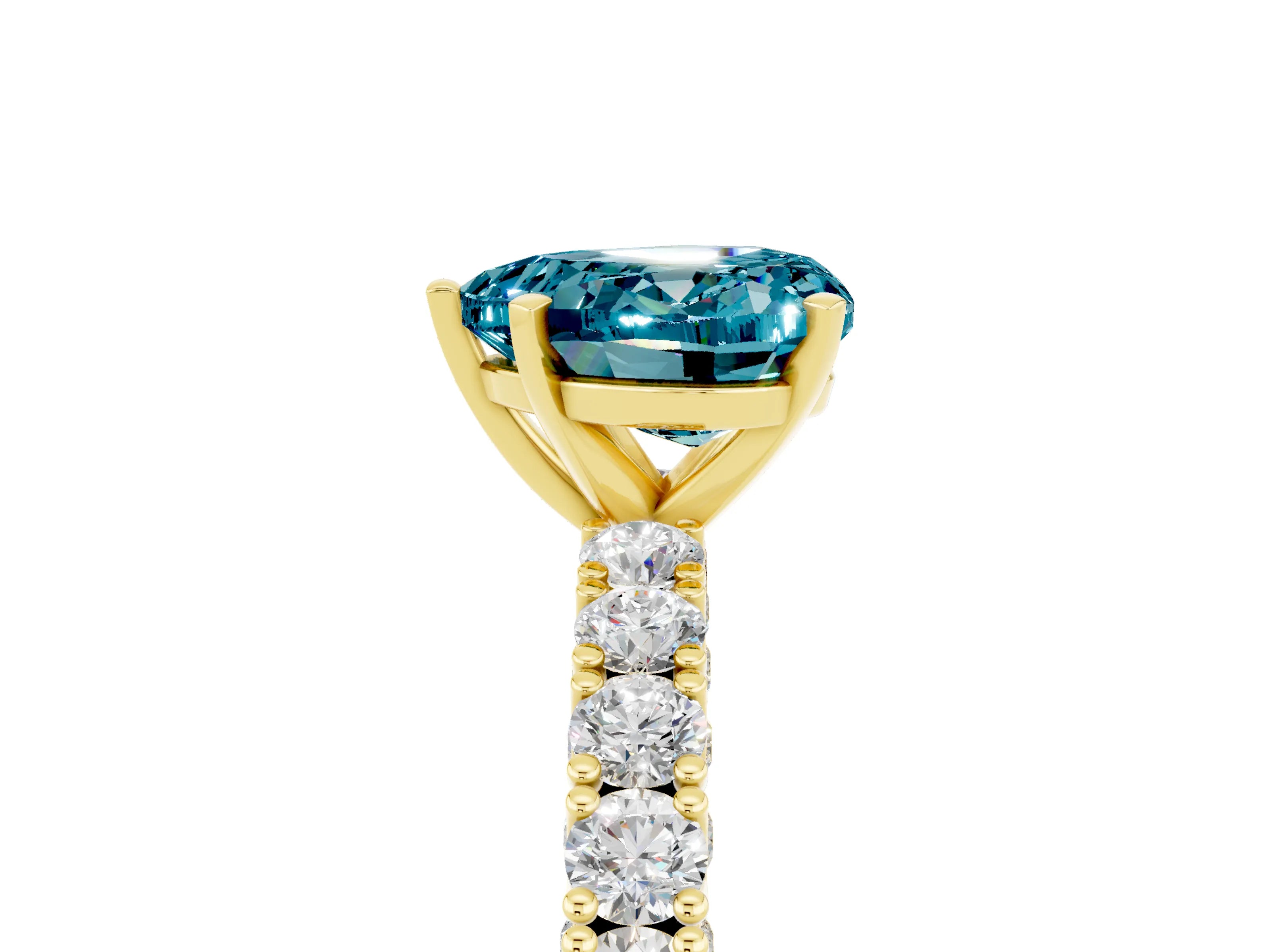 Yellow gold Heart Cut Diamond Pavé Band Solitaire Ring with Prong Setting_5