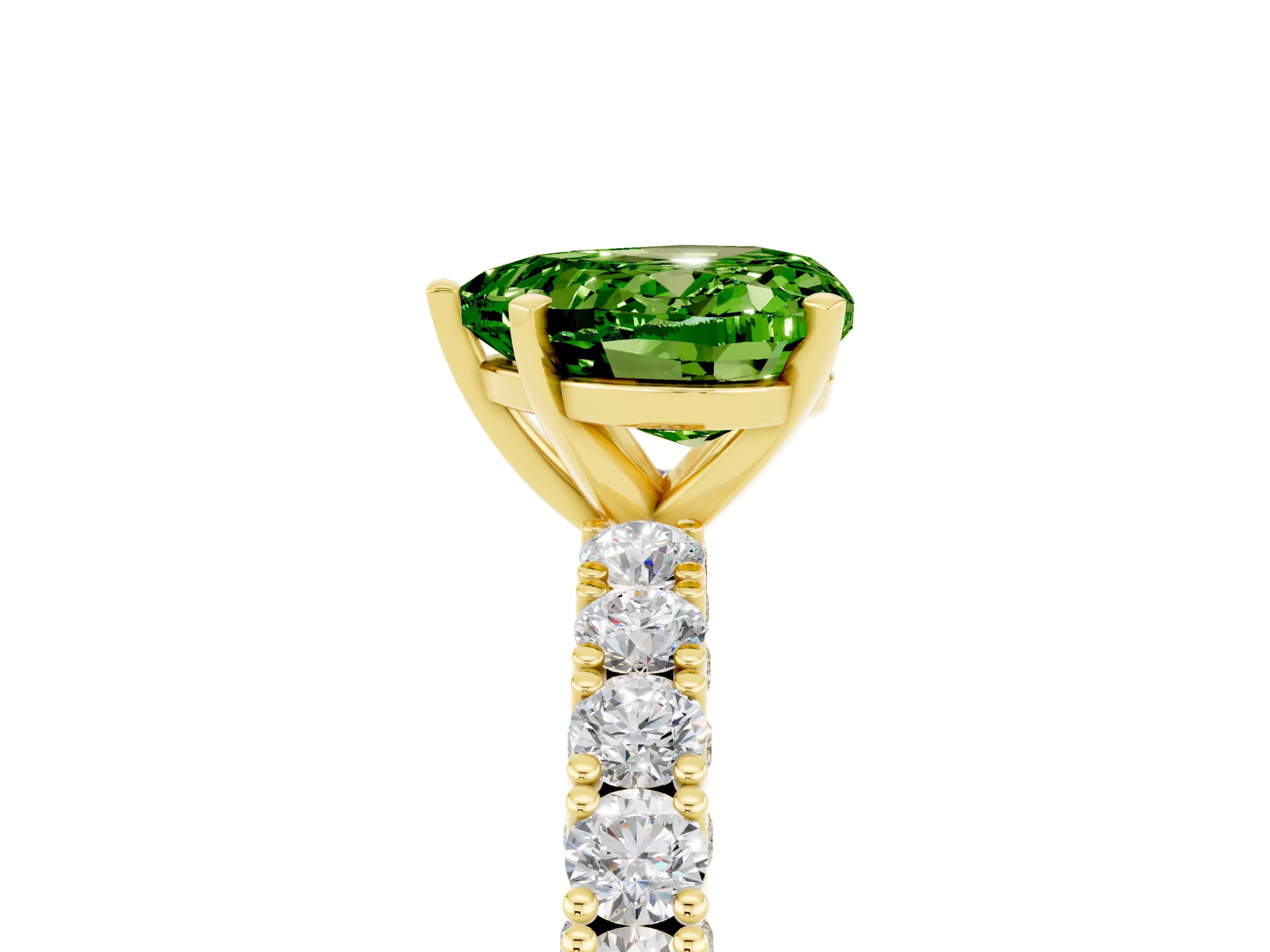 Yellow gold Heart Cut Diamond Pavé Band Solitaire Ring with Prong Setting_5