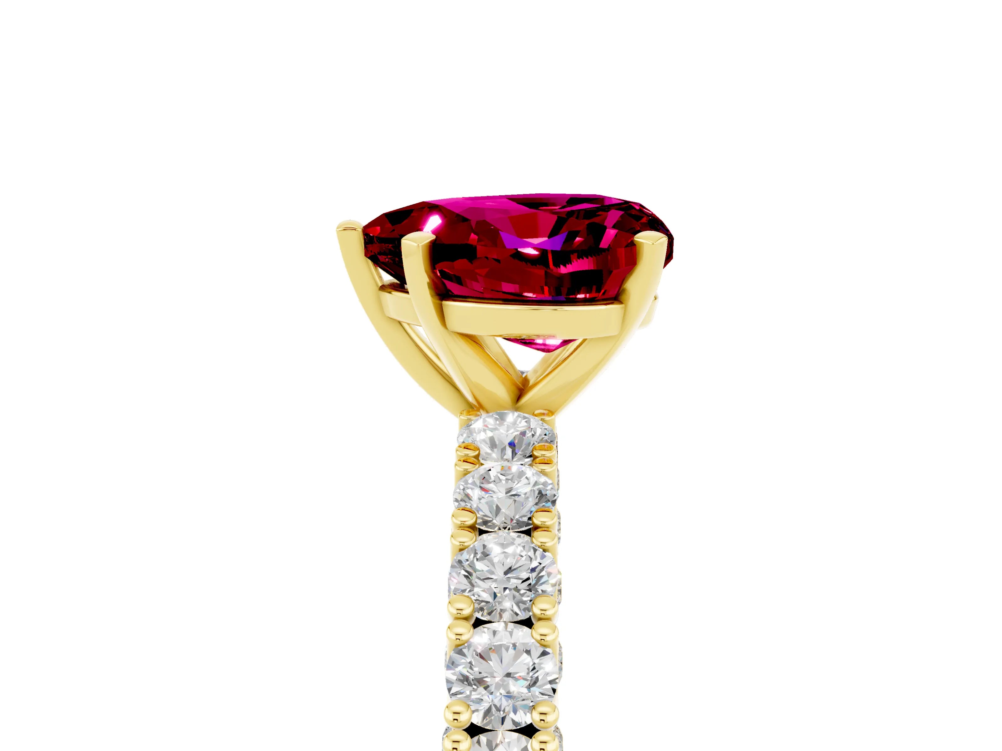 Yellow gold Heart Cut Diamond Pavé Band Solitaire Ring with Prong Setting_5