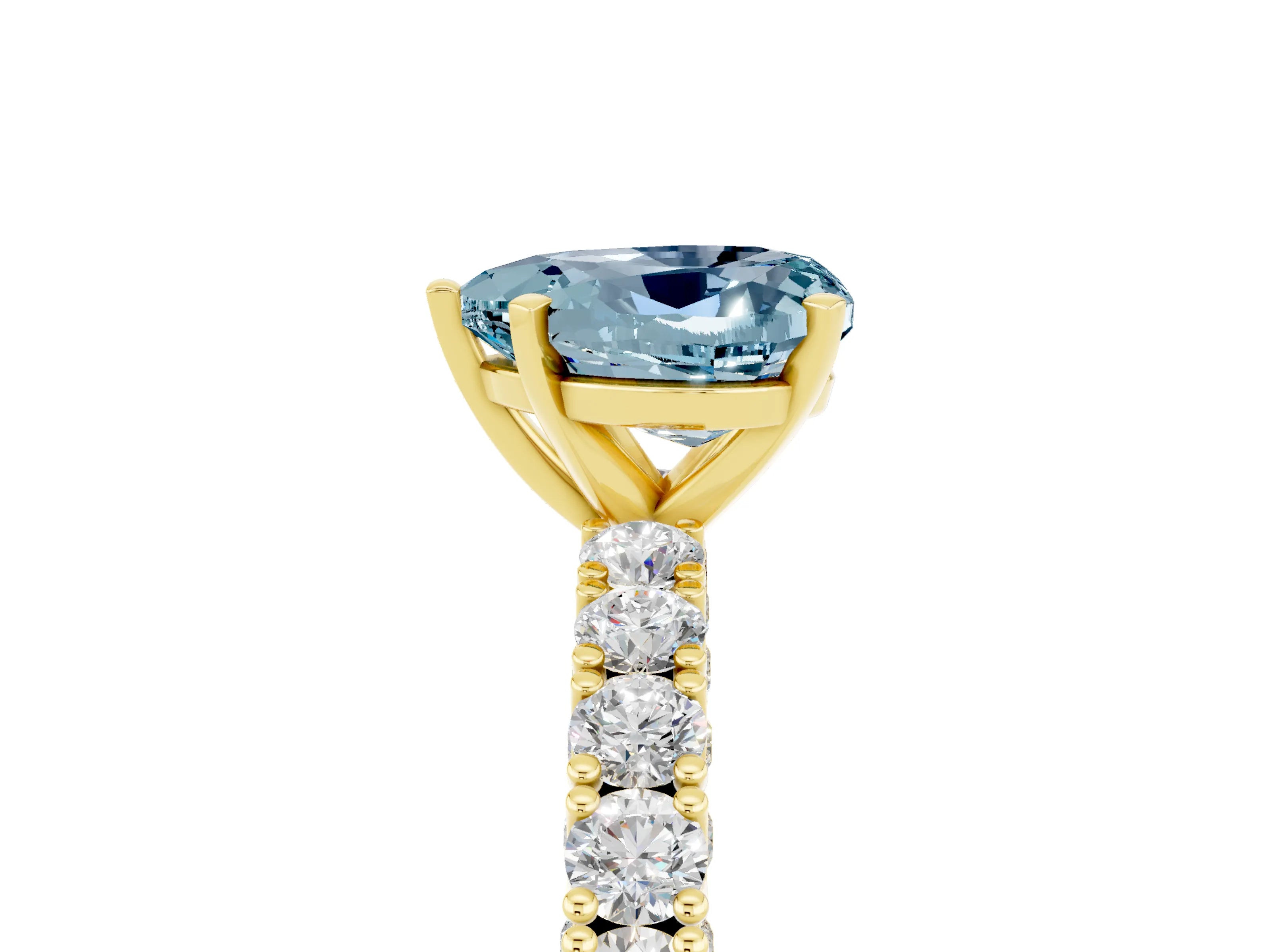 Yellow gold Heart Cut Diamond Pavé Band Solitaire Ring with Prong Setting_5