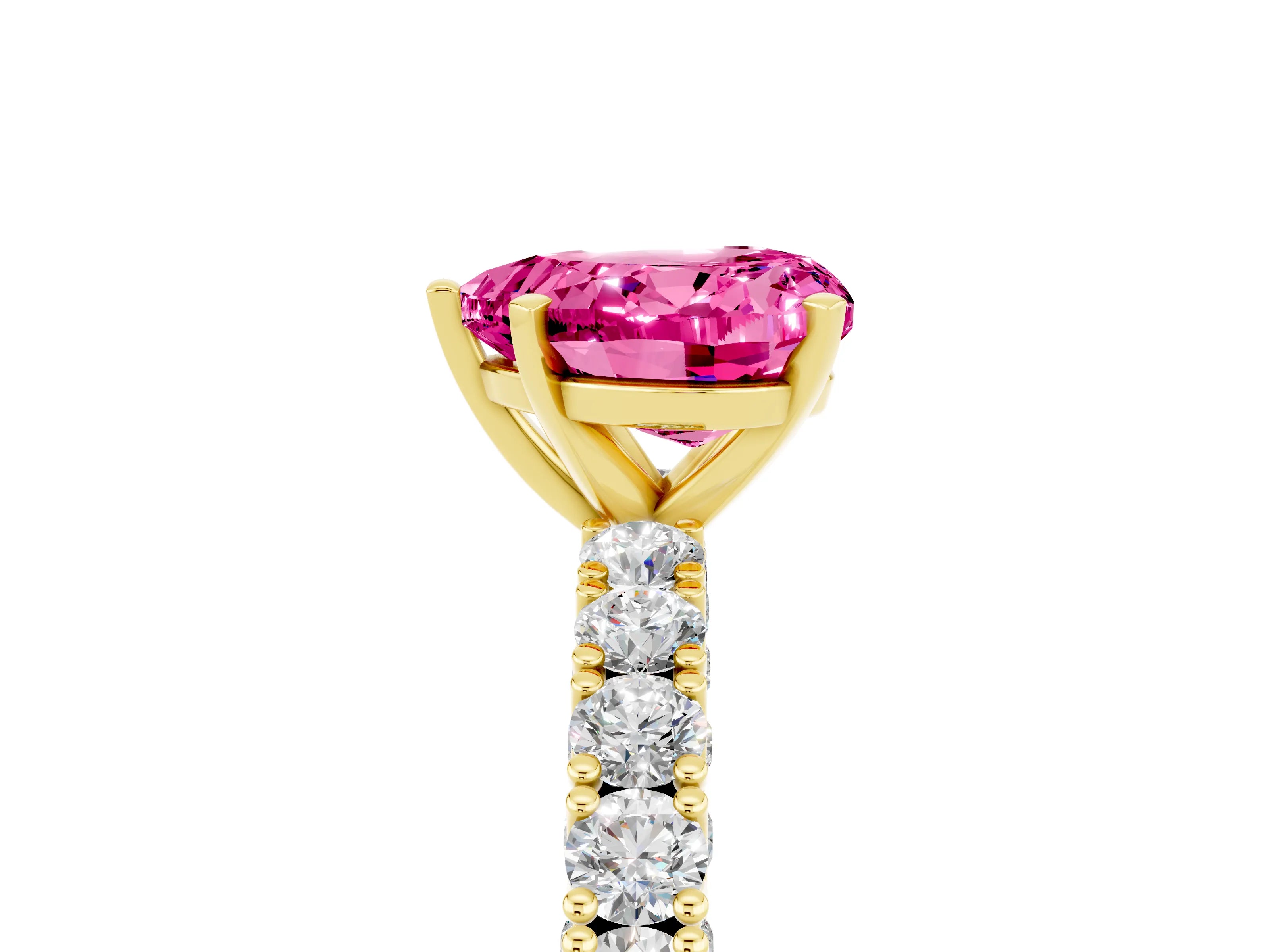 Yellow gold Heart Cut Diamond Pavé Band Solitaire Ring with Prong Setting_5