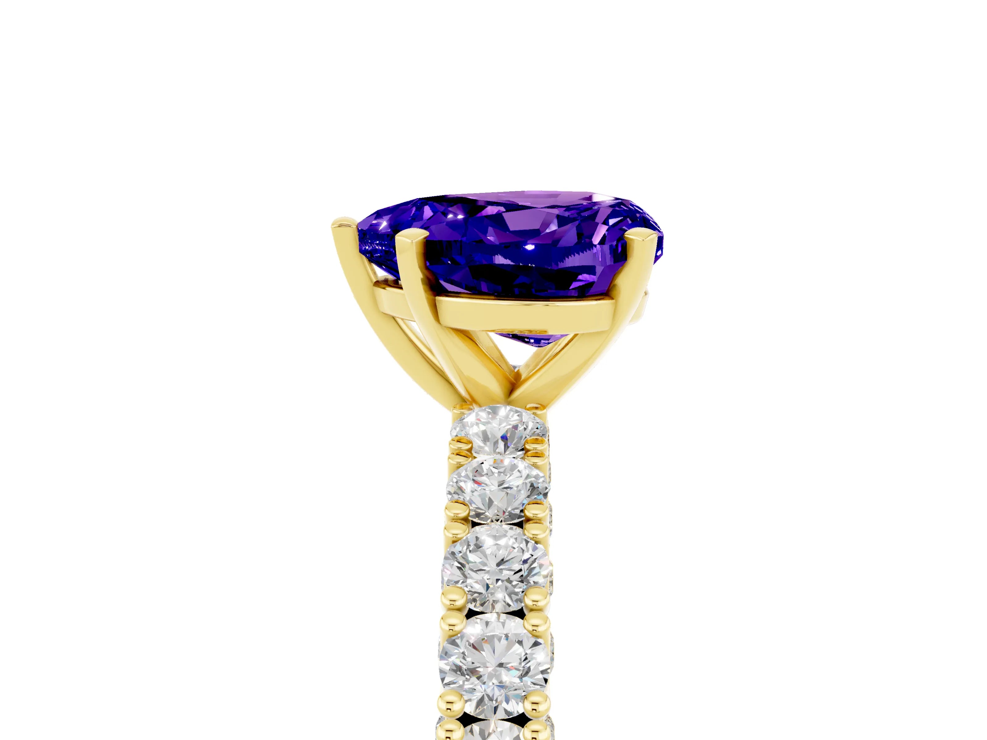 Yellow gold Heart Cut Diamond Pavé Band Solitaire Ring with Prong Setting_5