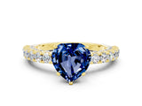 Yellow gold Heart Cut Diamond Pavé Band Solitaire Ring with Prong Setting