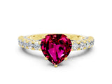 Yellow gold Heart Cut Diamond Pavé Band Solitaire Ring with Prong Setting