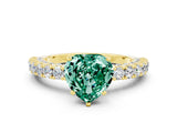 Yellow gold Heart Cut Diamond Pavé Band Solitaire Ring with Prong Setting