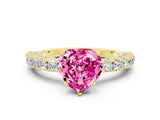 Yellow gold Heart Cut Diamond Pavé Band Solitaire Ring with Prong Setting