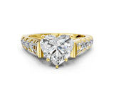 Yellow gold Heart Cut Diamond Pavé Band Solitaire with Four-Prong Setting_16