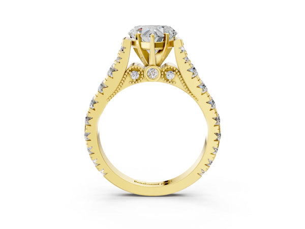 Yellow gold Heart Cut Diamond Classic Solitaire Ring with Pavé Band and Four-Prong Setting