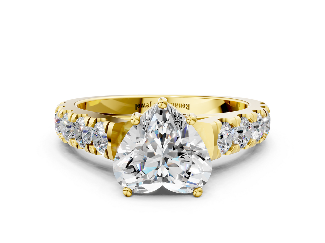 Yellow gold Heart Cut Diamond Pavé Band Solitaire with Four-Prong Setting_25