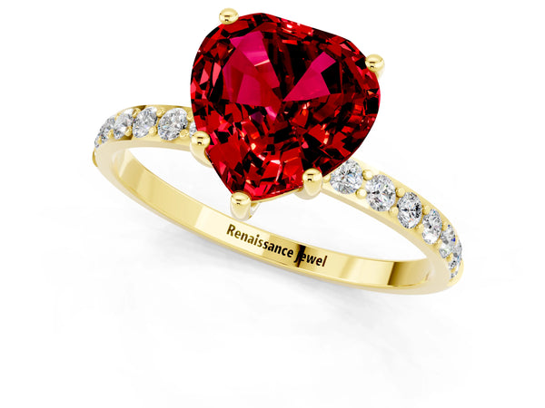 Yellow gold Heart Cut Diamond Pavé Band with Six-Prong Setting