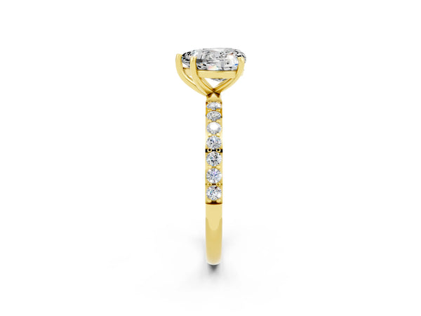 Yellow gold Heart Cut Moissanite Solitaire Ring with Round Pavé Shoulders and Prong Setting
