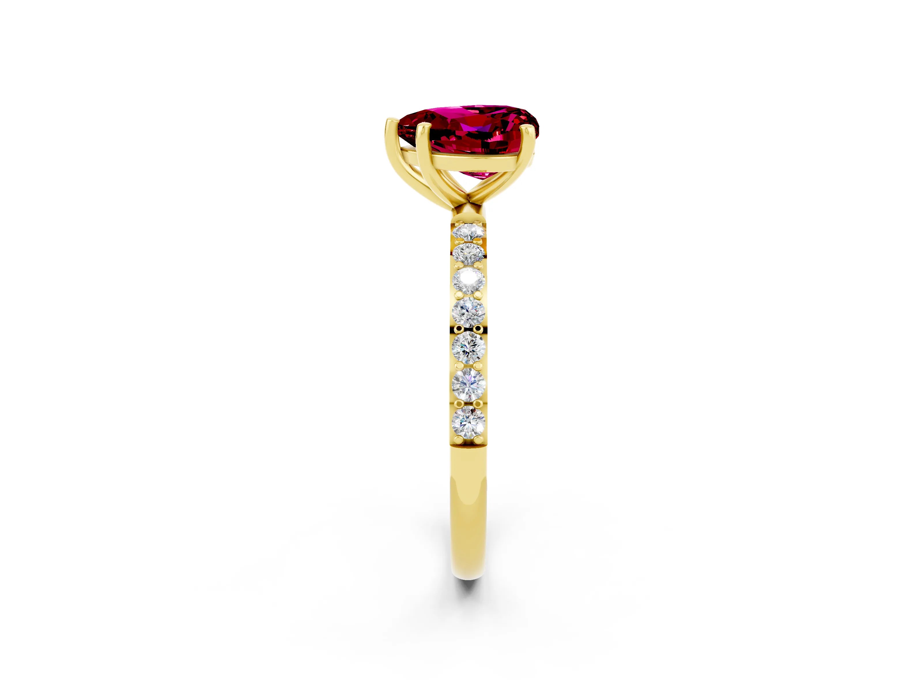 Yellow gold Heart Cut Diamond Pavé Band with Six-Prong Setting_2